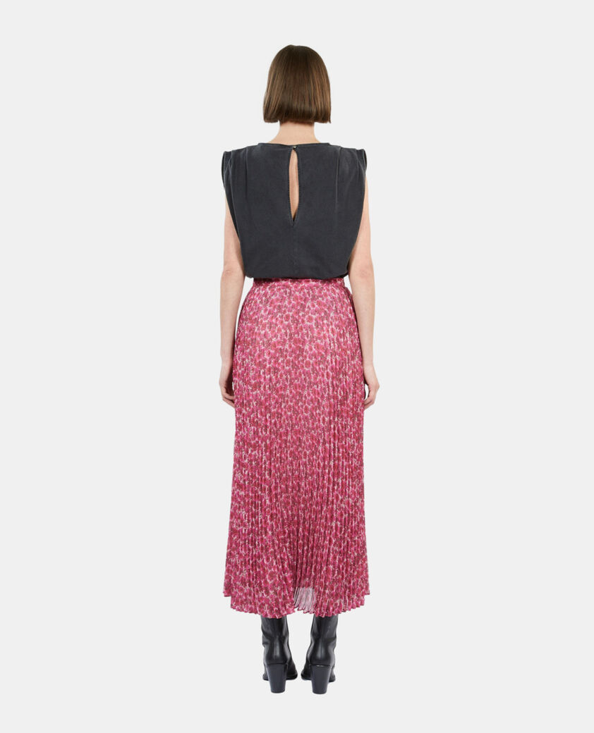 The Kooples FEMME PINK jupe longue plissée fleurie