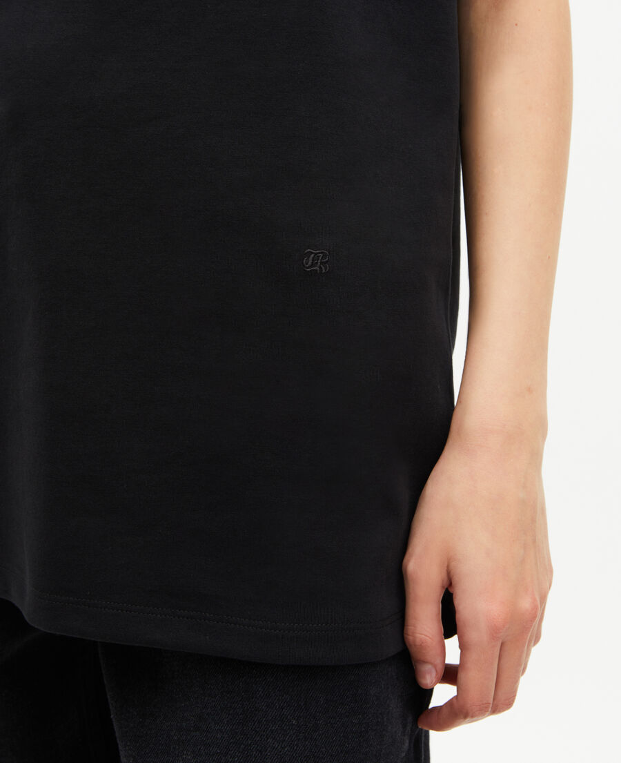 The Kooples H BLACK mixed t-shirt, straight, plain black