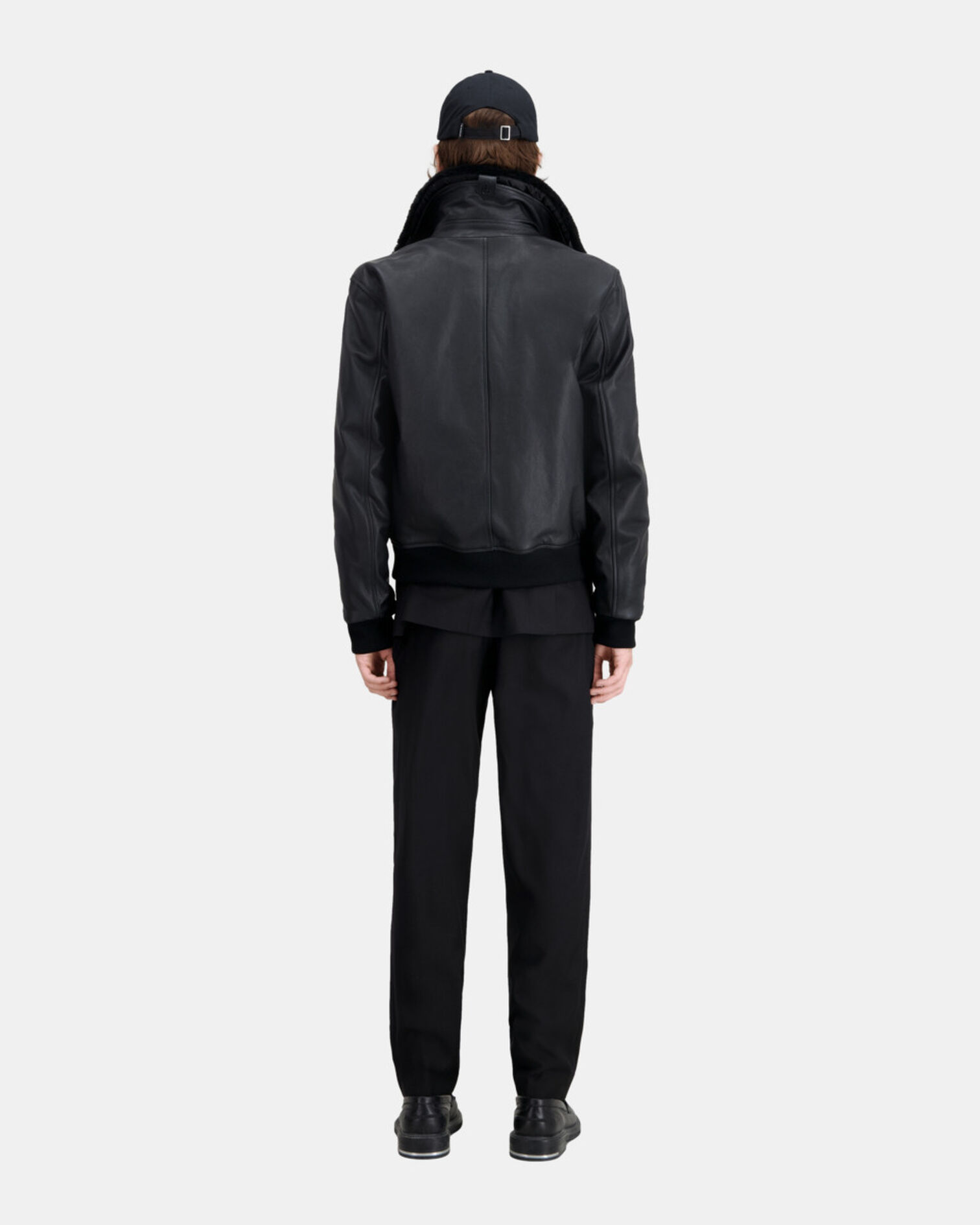 Blouson aviateur en cuir noir, BLACK, hi-res image number null