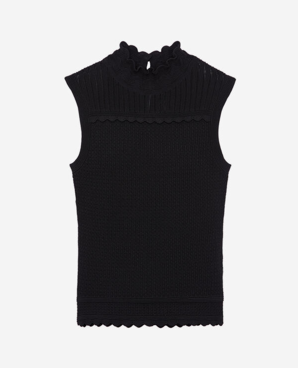 cropped black openwork knit sweater