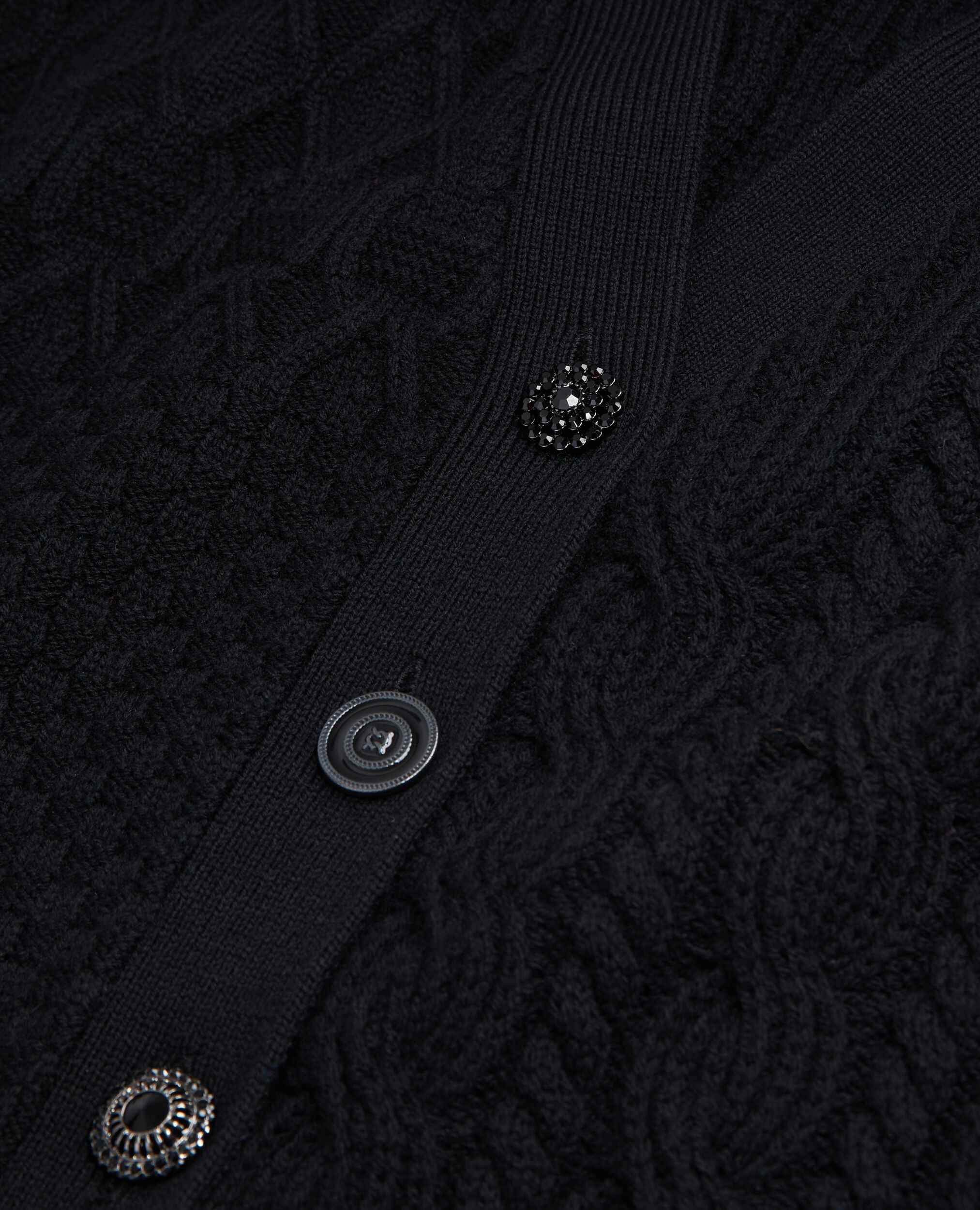 Black cable knit wool cardigan, BLACK, hi-res image number null