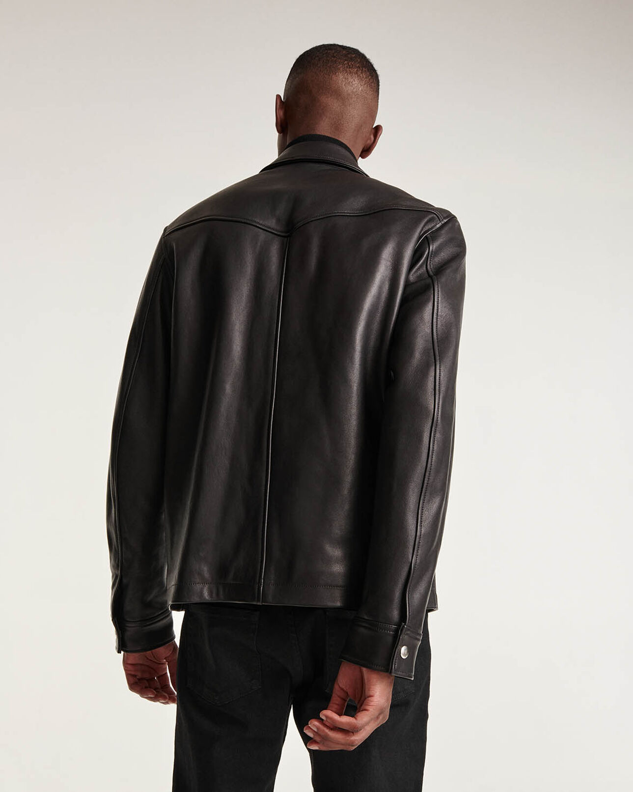 The Kooples MEN BLACK black smooth leather jacket patch pockets
