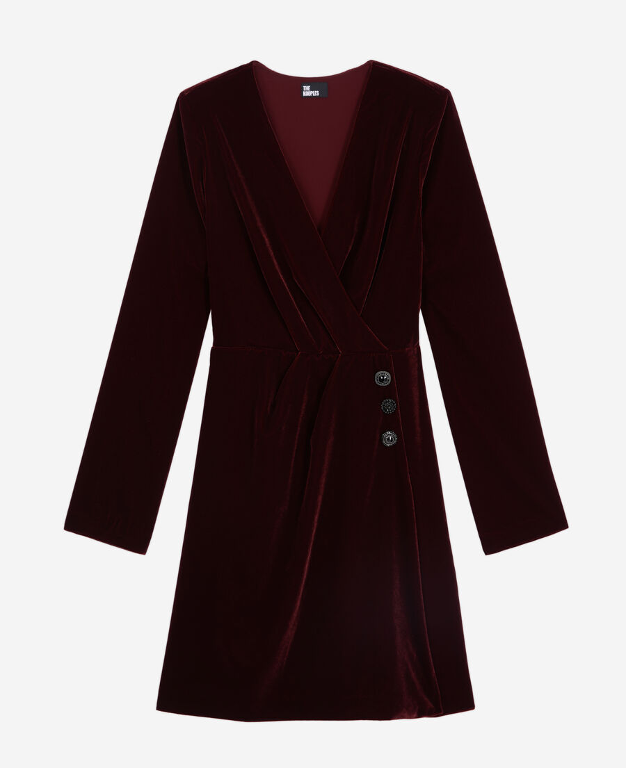 The Kooples DAMEN BURGUNDY bordeauxrotes, kurzes kleid aus samt