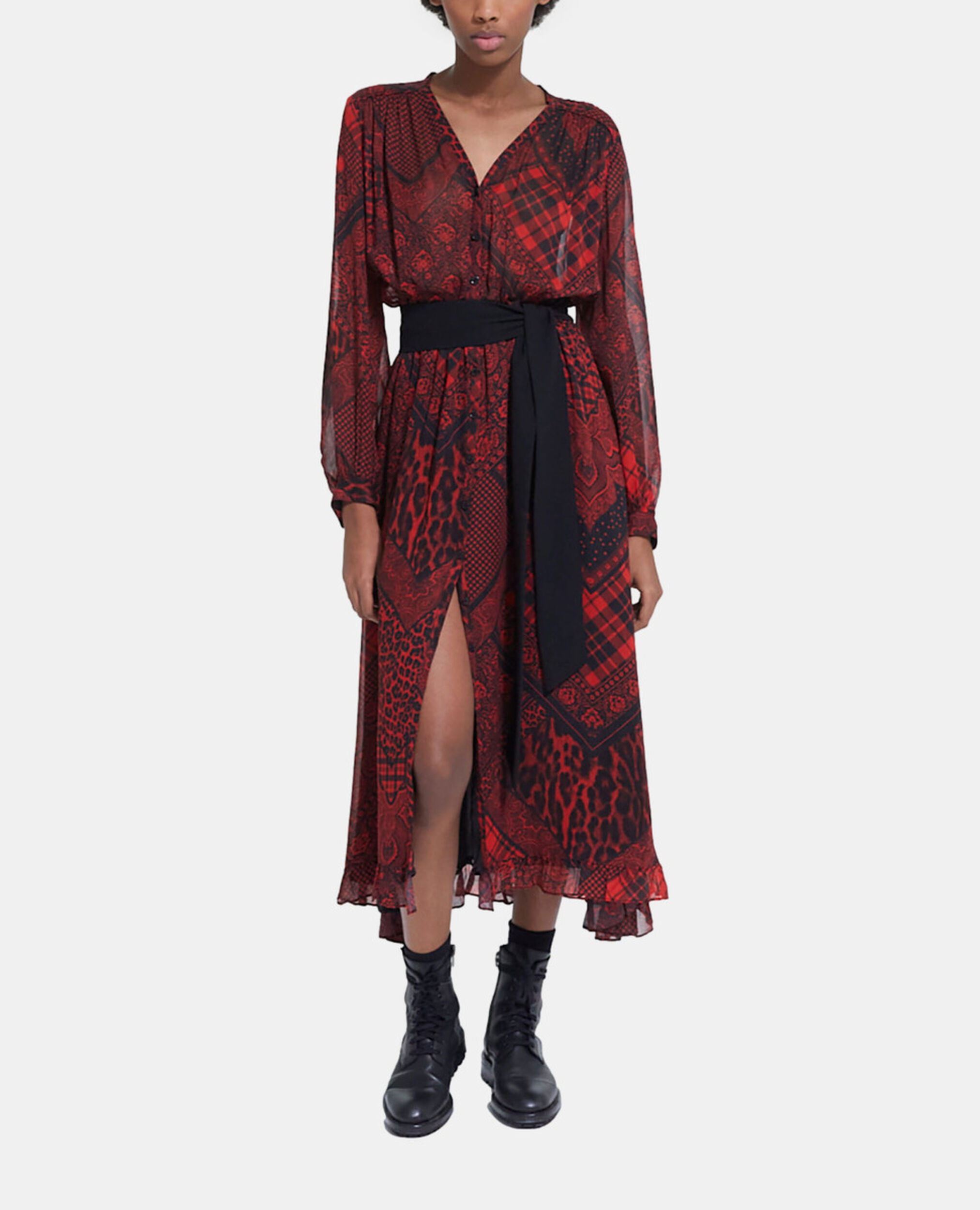 Long red printed dress, RED / BLACK, hi-res image number null