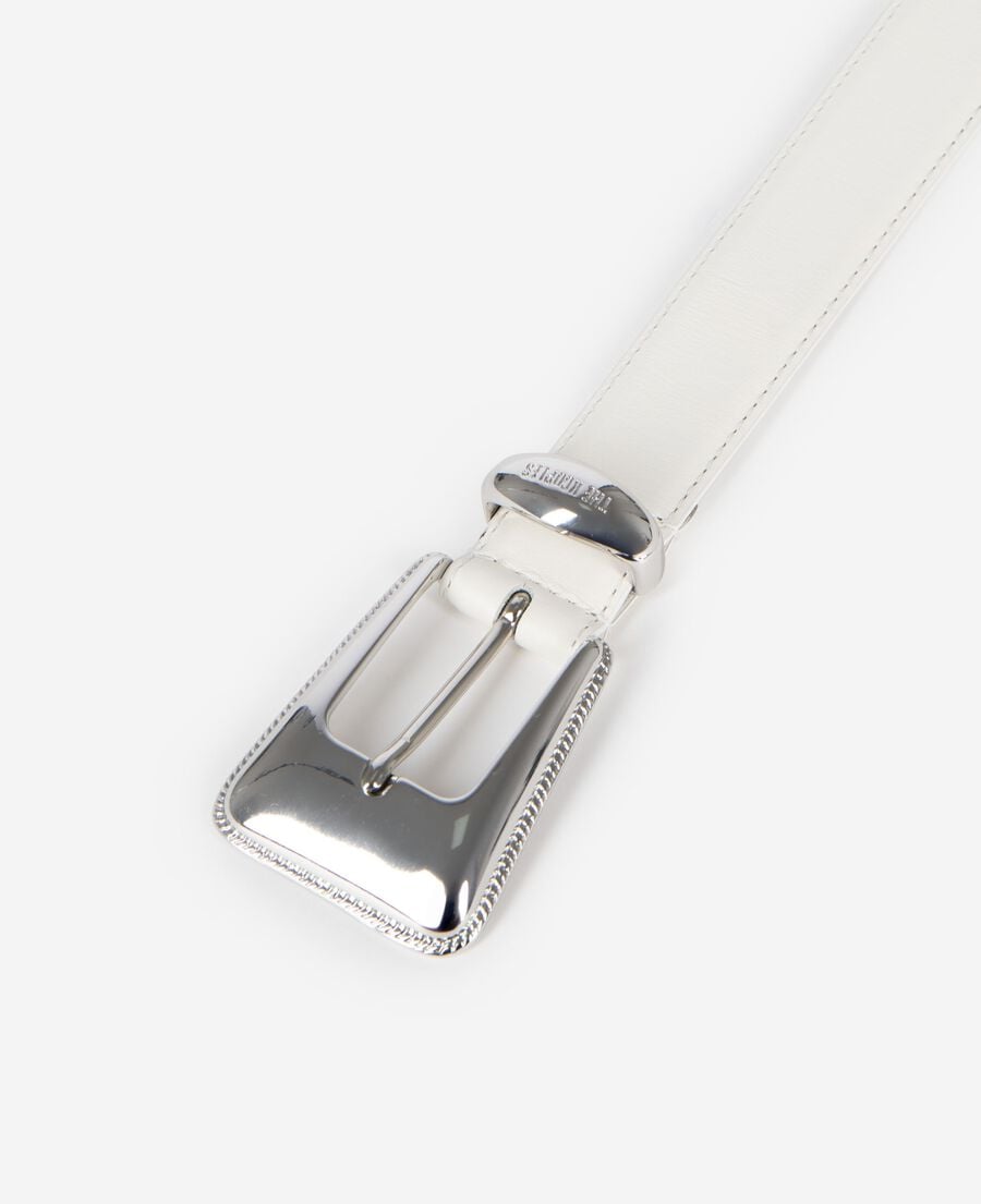The Kooples WOMEN BEIGE ECRU silver western buckle belt in ecru leather