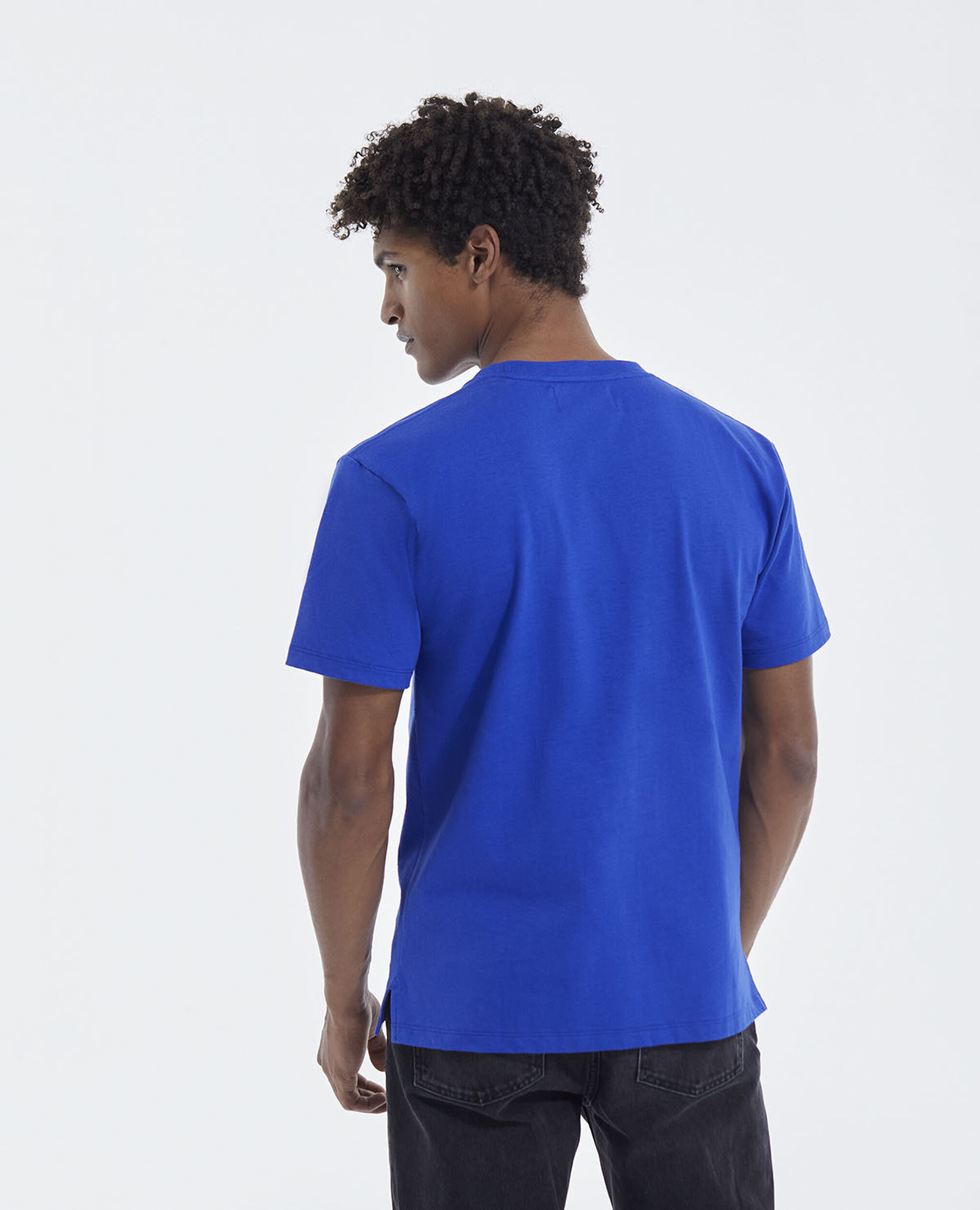 Blue cotton t-shirt with contrasting triple logo, BLUE, hi-res image number null