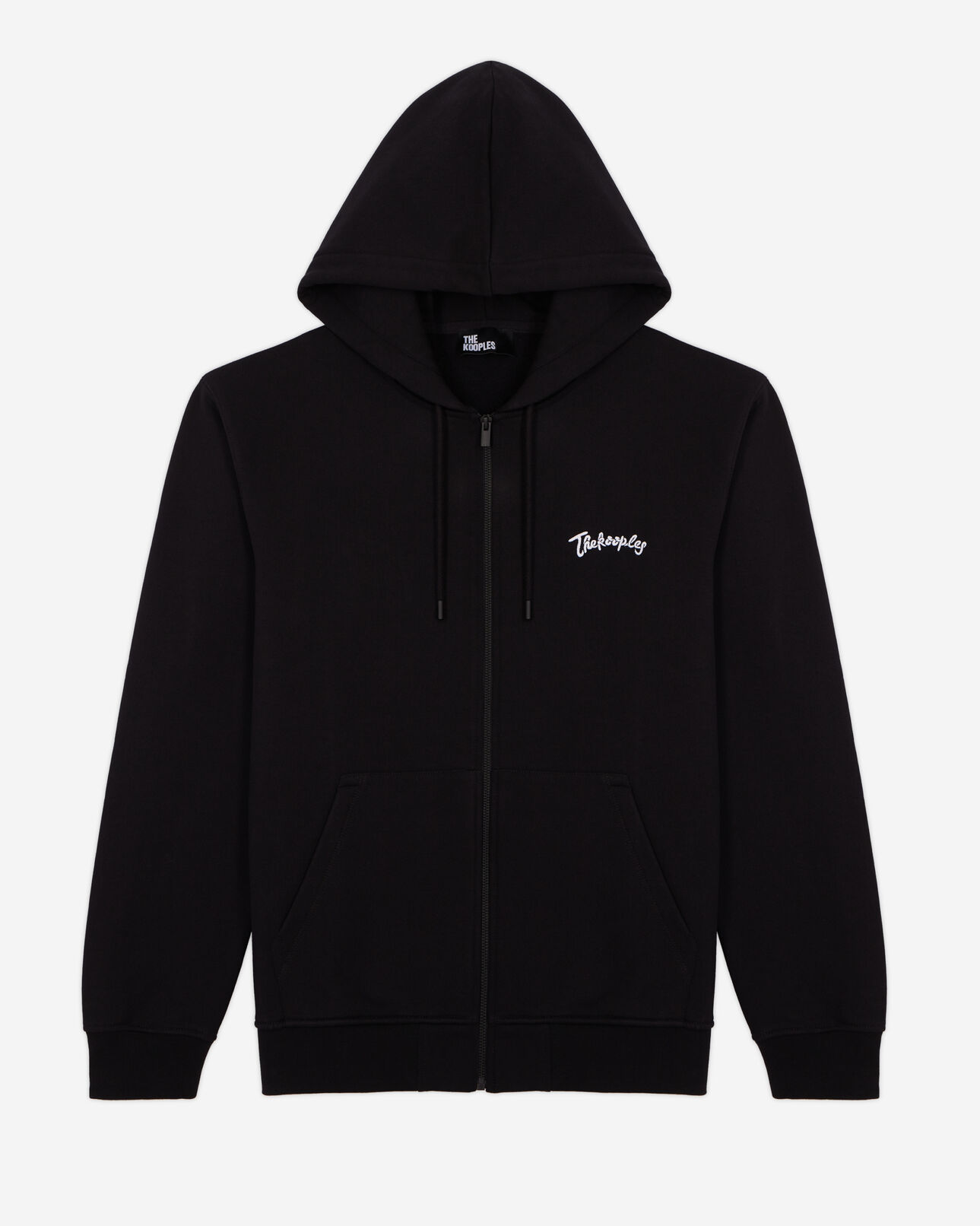 The Kooples MEN BLACK zipped black hooded sweatshirt with embroidery