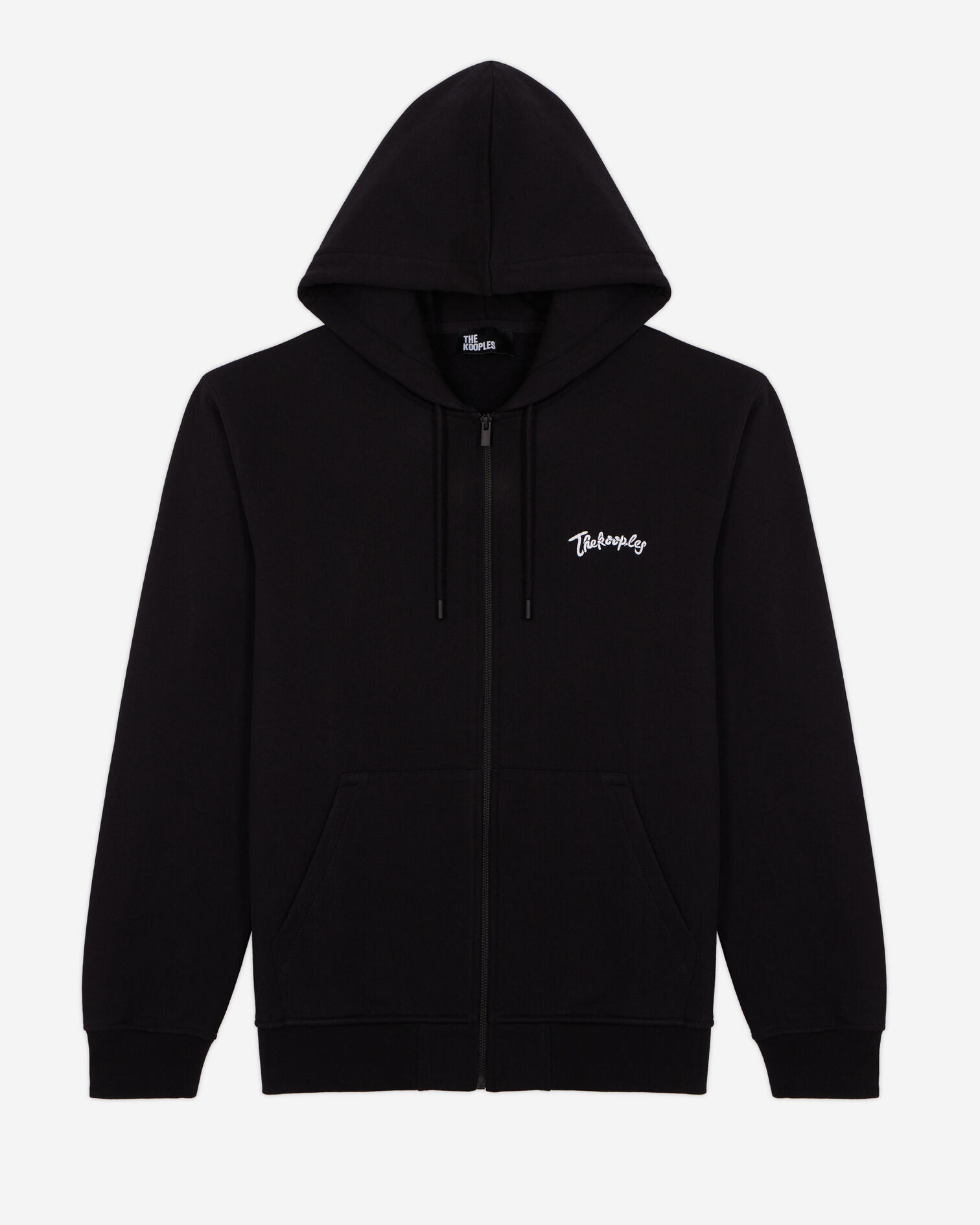 Zipped black hooded sweatshirt with embroidery, BLACK, hi-res image number null