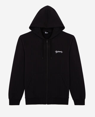 The Kooples H BLACK zipped black hooded sweatshirt with embroidery