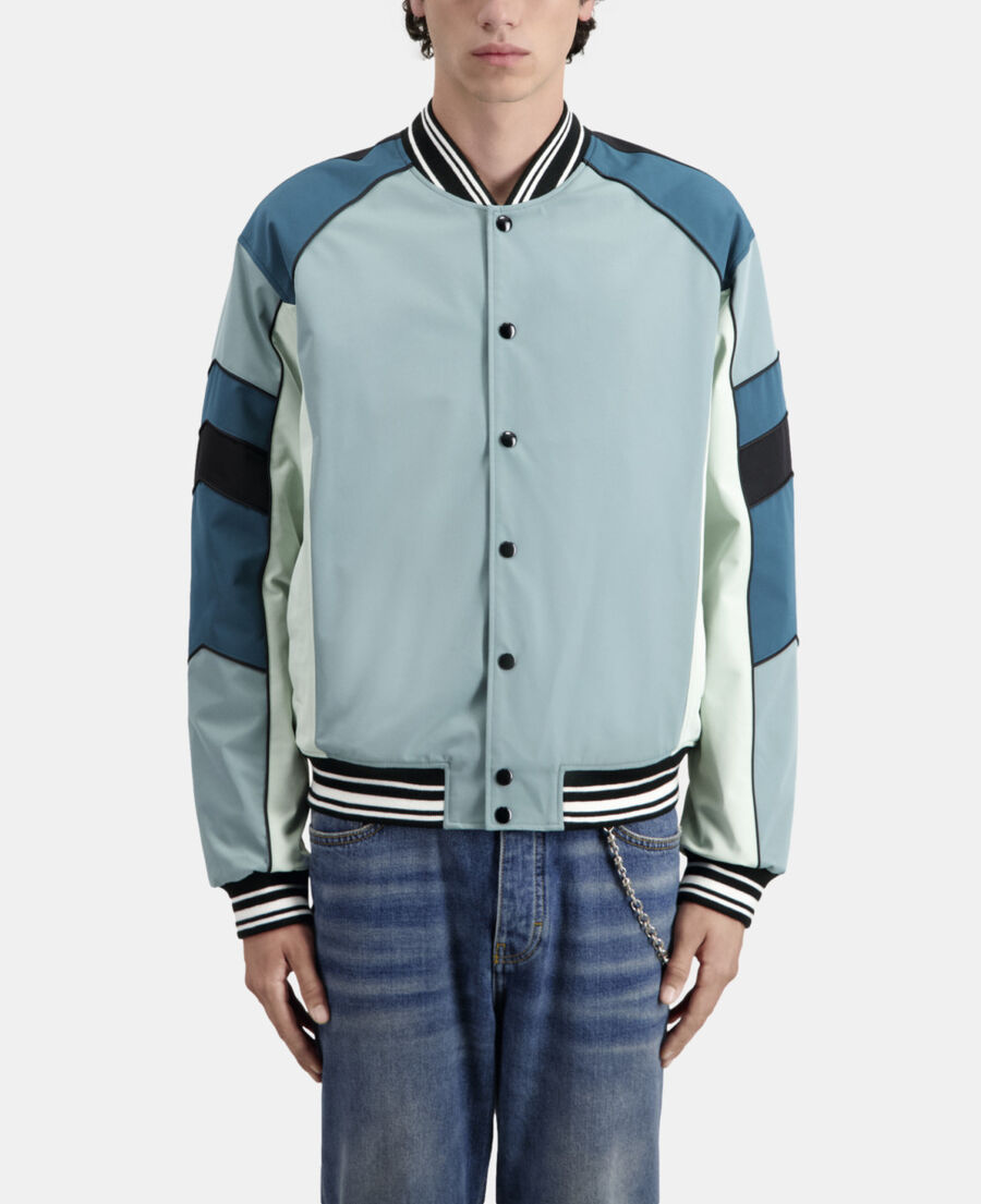 blau-grüne patchwork-jacke 