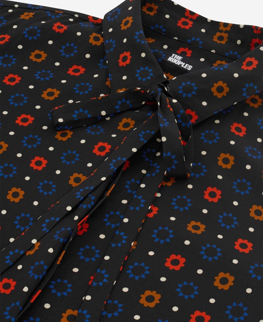 The Kooples FEMME BLACK MELANGE chemise imprim&eacute;e pois et fleurs en soie m&eacute;lang&eacute;e noire