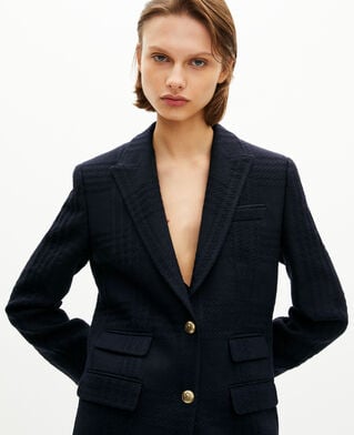 The Kooples MUJER NAVY chaqueta de tweed de lana azul marino
