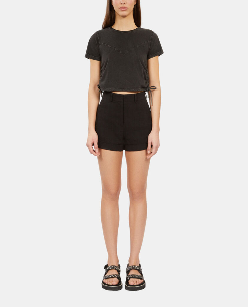 The Kooples WOMEN BLACK WASHED black t-shirt with lacing