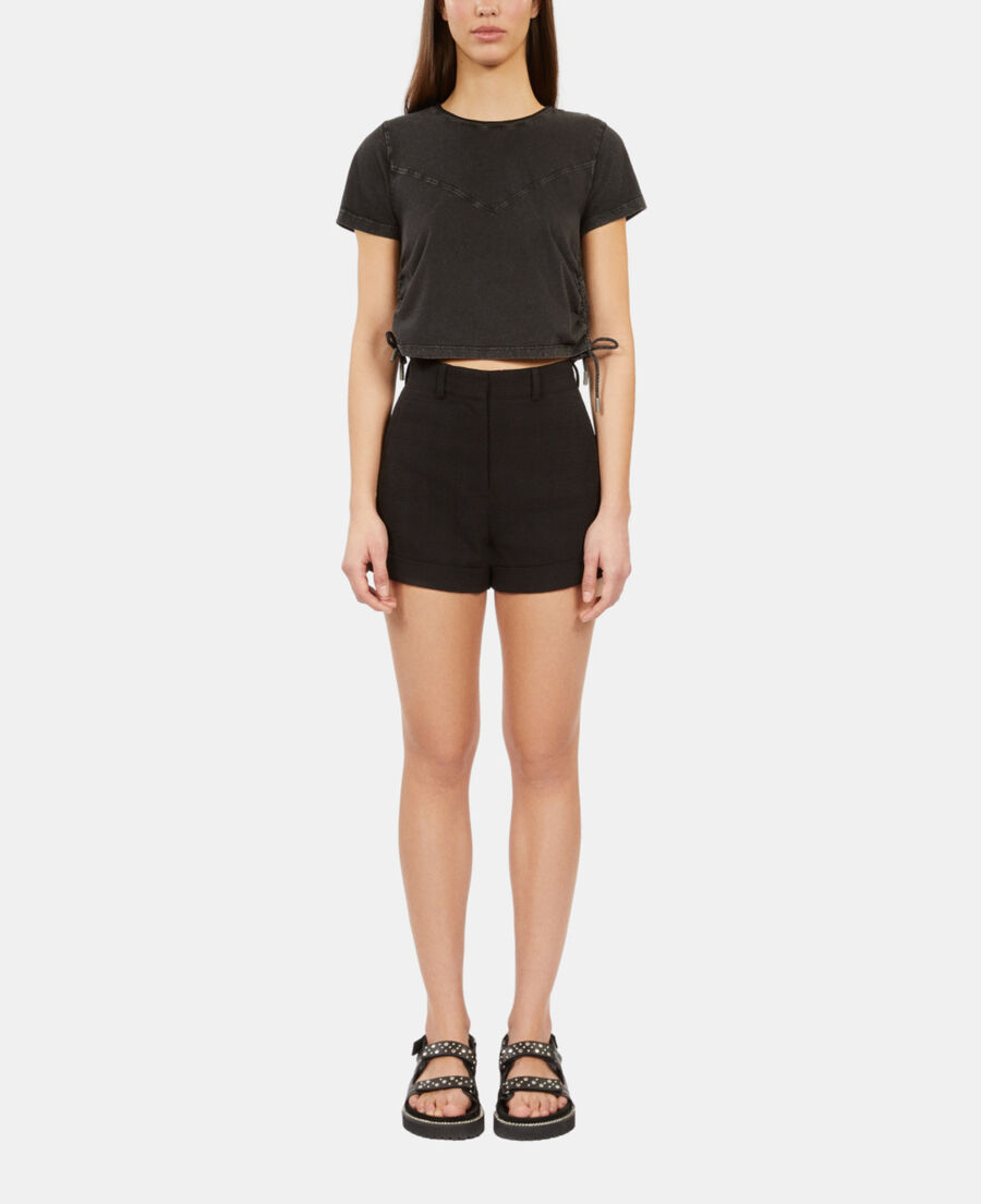 The Kooples F BLACK WASHED black t-shirt with lacing