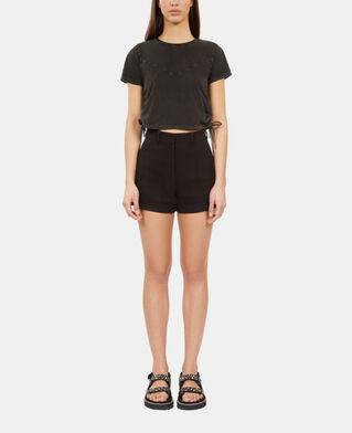 The Kooples F BLACK WASHED black t-shirt with lacing