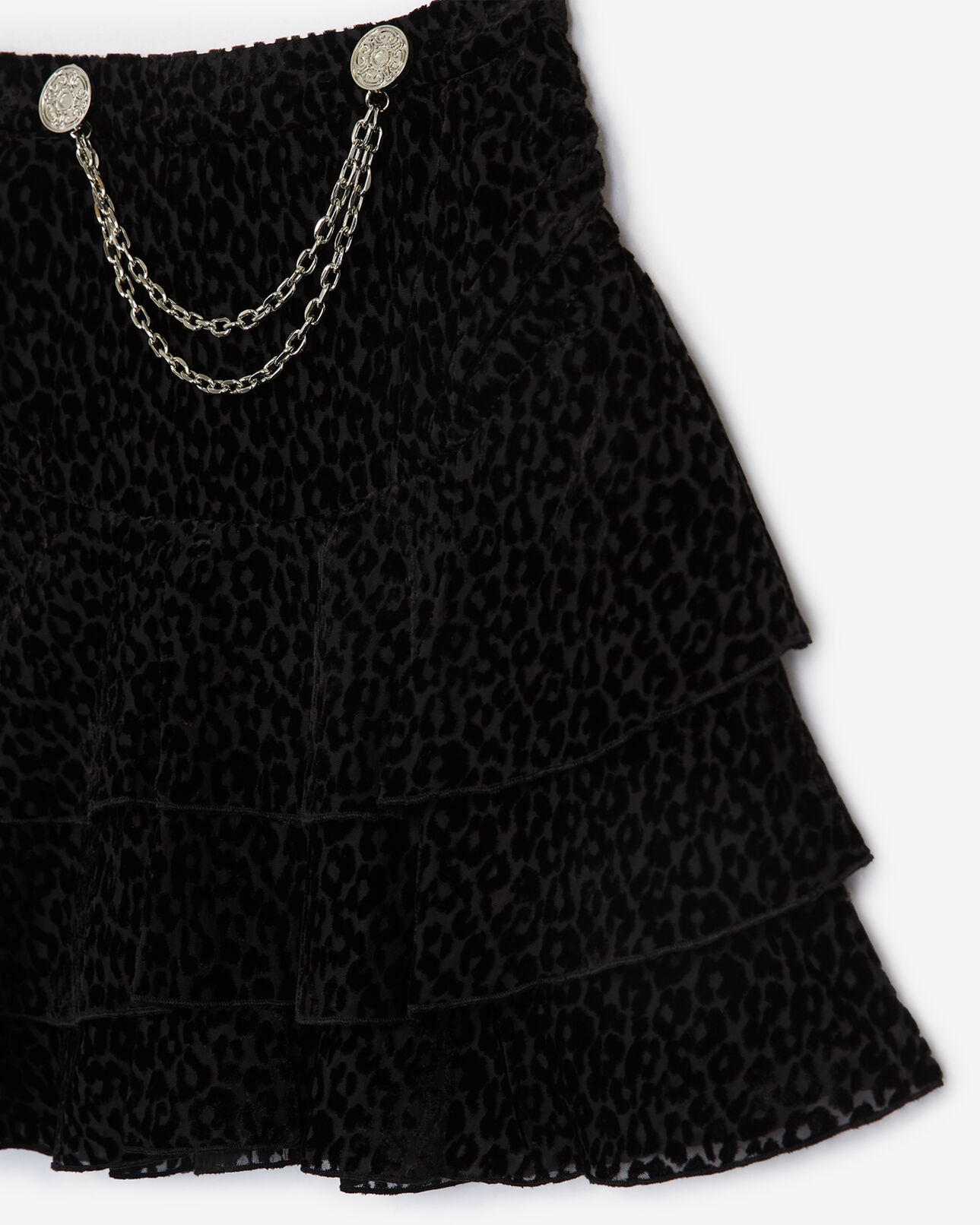 The Kooples DAMEN BLACK kurzer leopardenrock mit ketten und volants