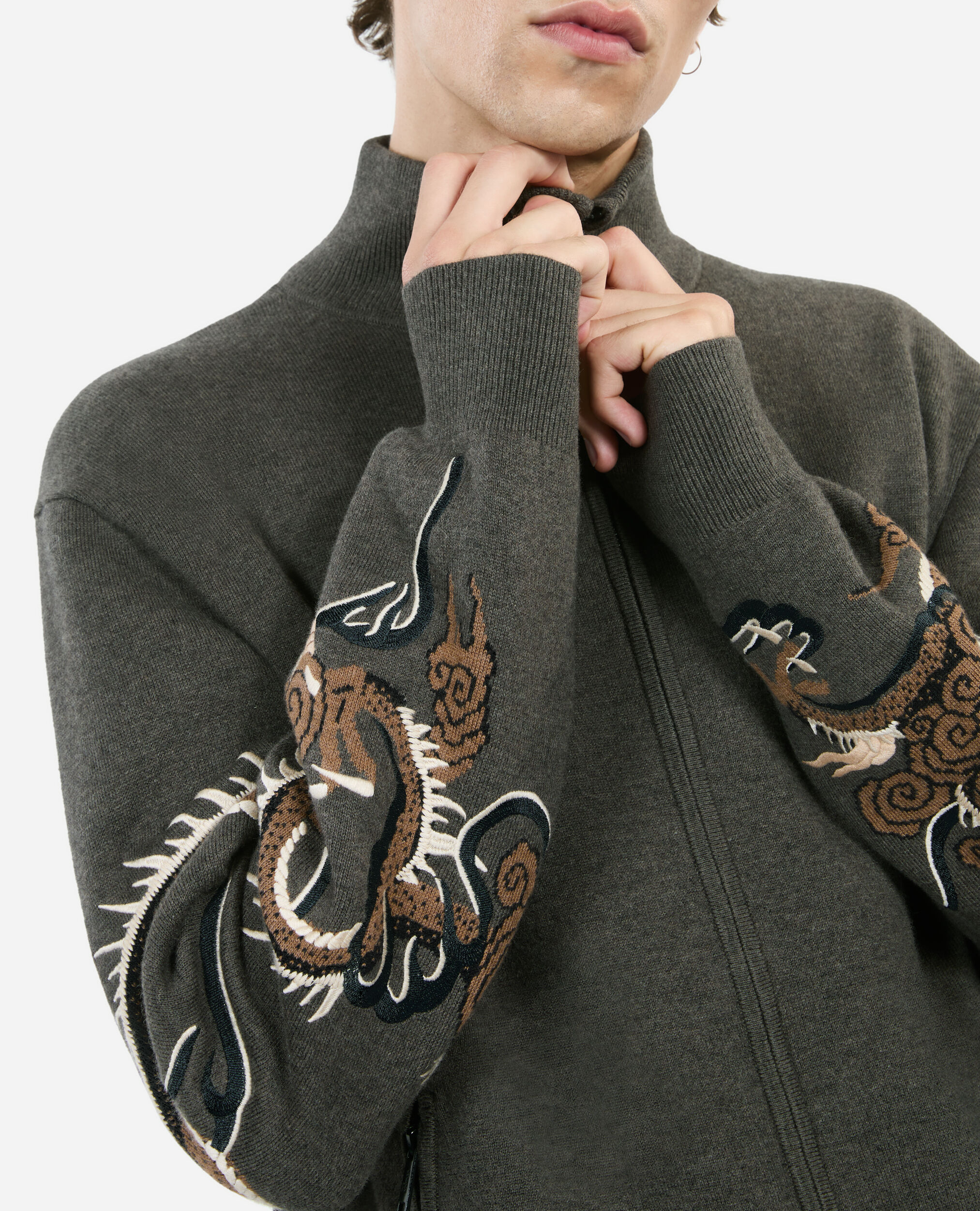 Khaki wool blend cardigan, KAKI, hi-res image number null