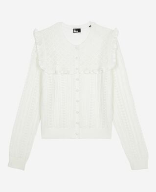 The Kooples F ECRU cardigan with ruffles in ecru merino wool