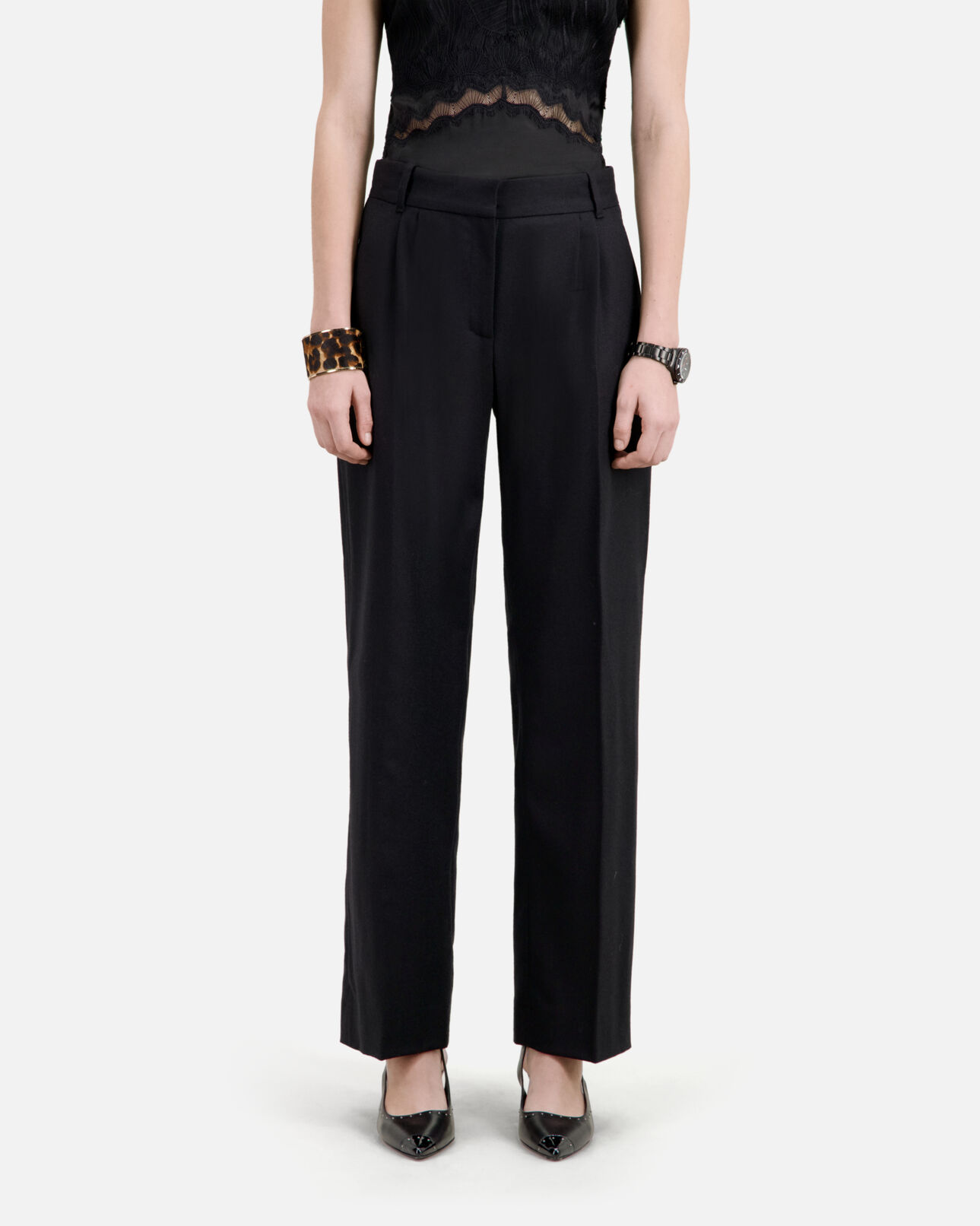The Kooples WOMEN BLACK black flannel trousers with pleats