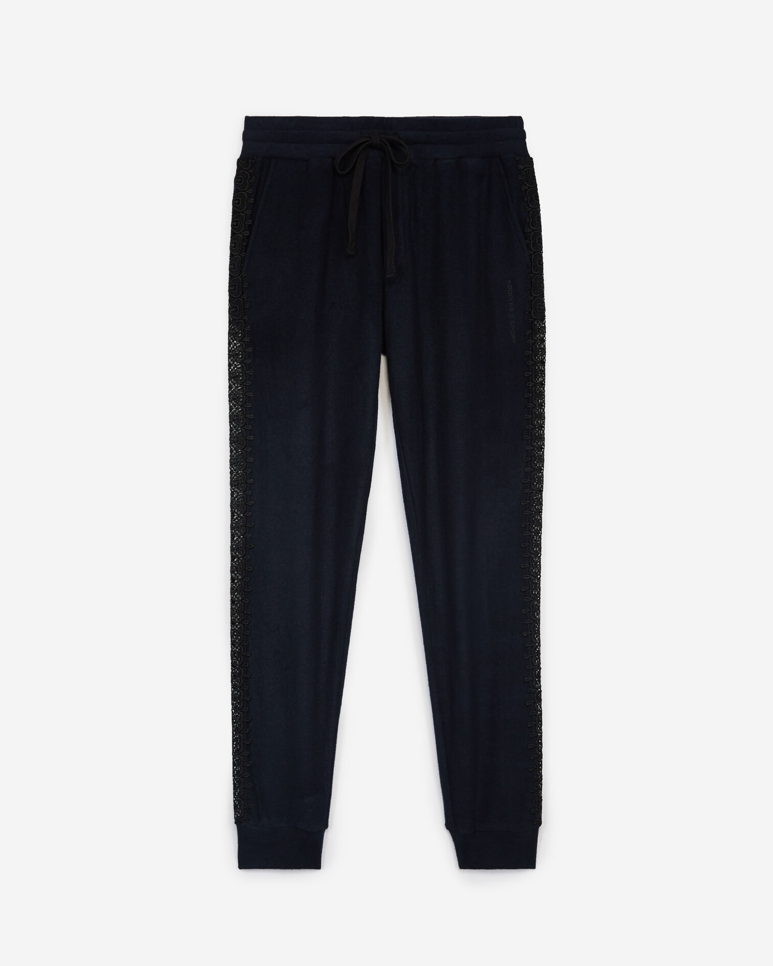 Blue fleece joggers with lace details, NAVY, hi-res image number null