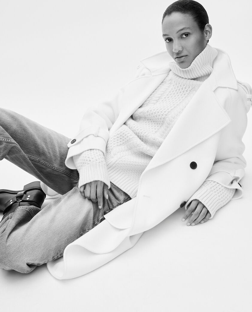 The Kooples FEMME ECRU manteau long en laine mélangée écru