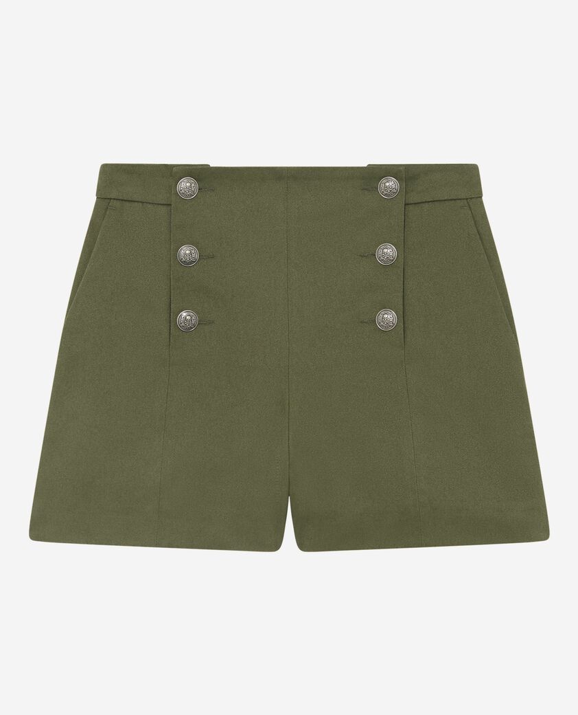 The Kooples DAMEN KAKI gerade geschnittene shorts mit doppelter knopfleiste in khaki
