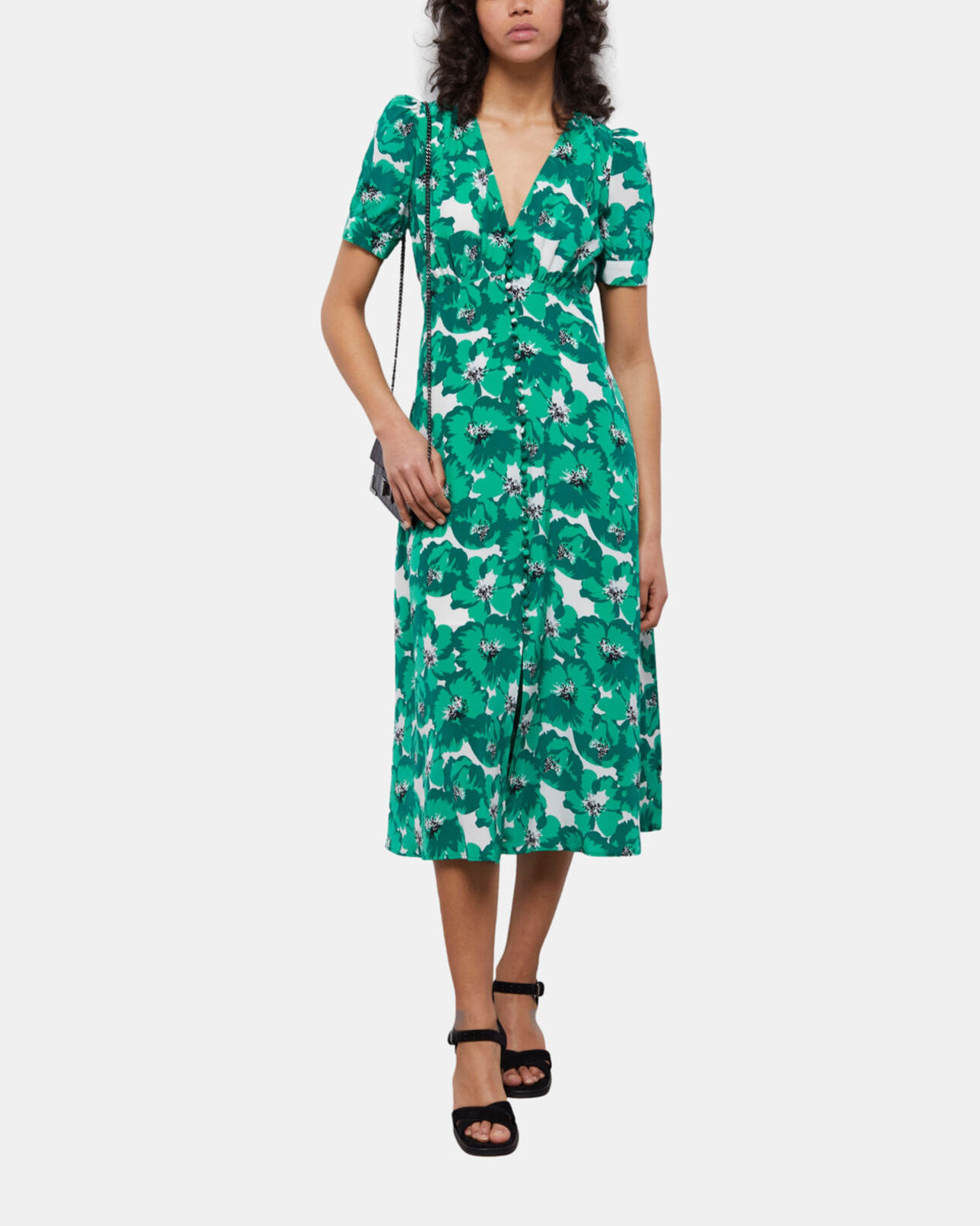 The Kooples DAMEN GREEN langes kleid mit print und knopfverschluss