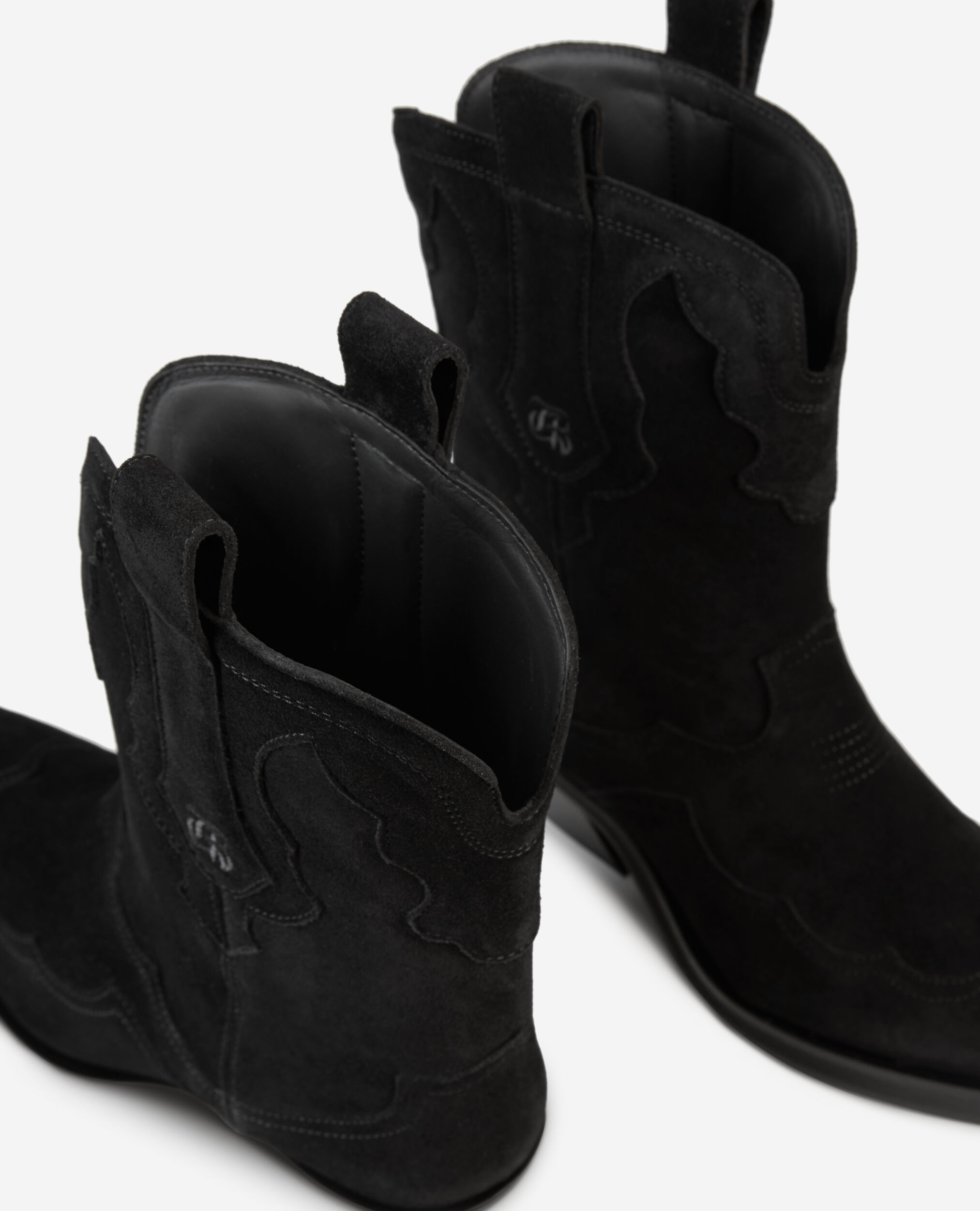 Black suede leather Western boots, BLACK, hi-res image number null