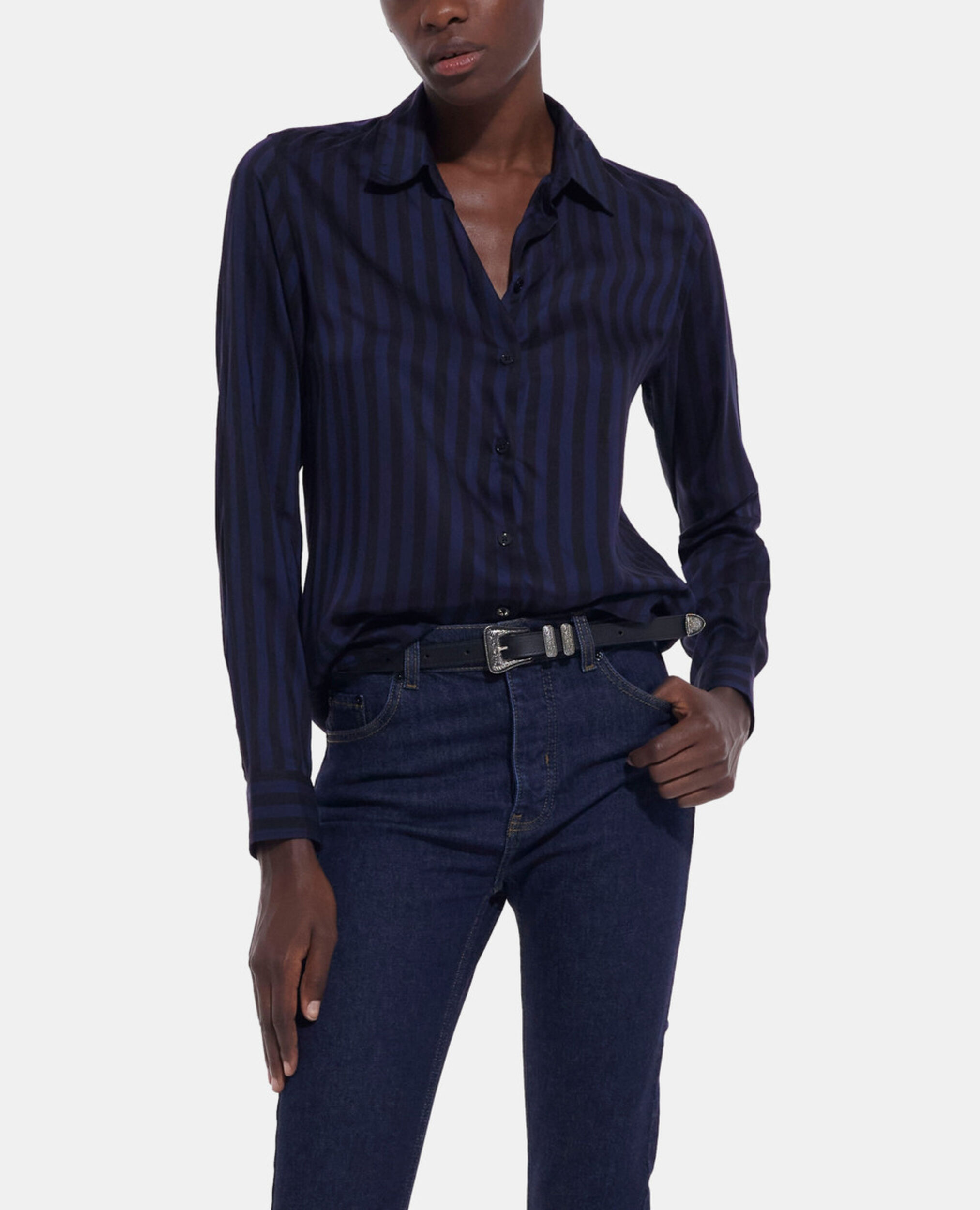 Striped shirt, BLACK NAVY, hi-res image number null