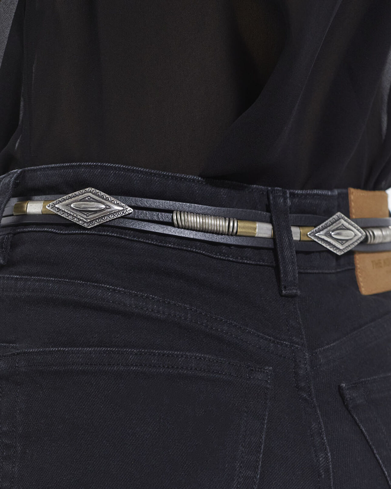 The Kooples DAMEN BLACK schwarzer ledergürtel mit western-schließe