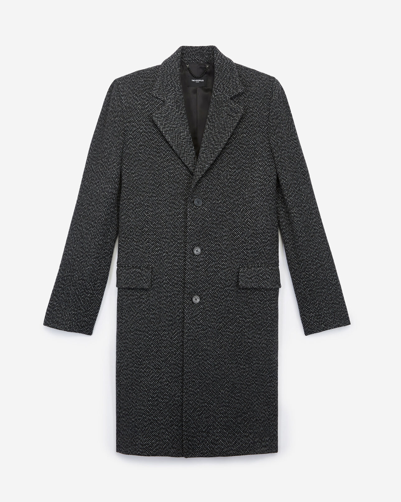 The Kooples MEN LIGHT GREY MELANGE martingale belt grey leather collar wool coat