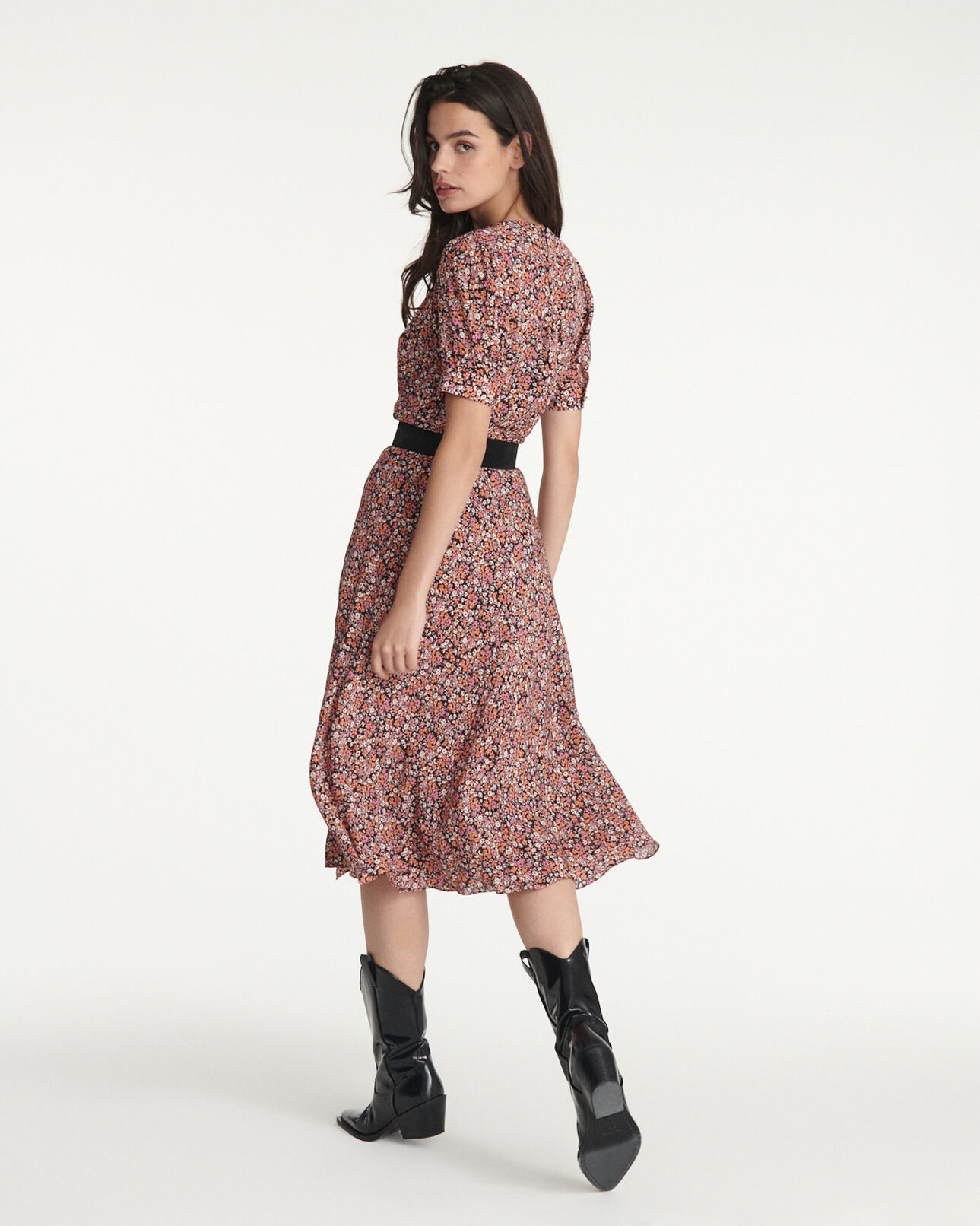 The Kooples DAMEN PINK langes kleid bedruckt bezogene knöpfe