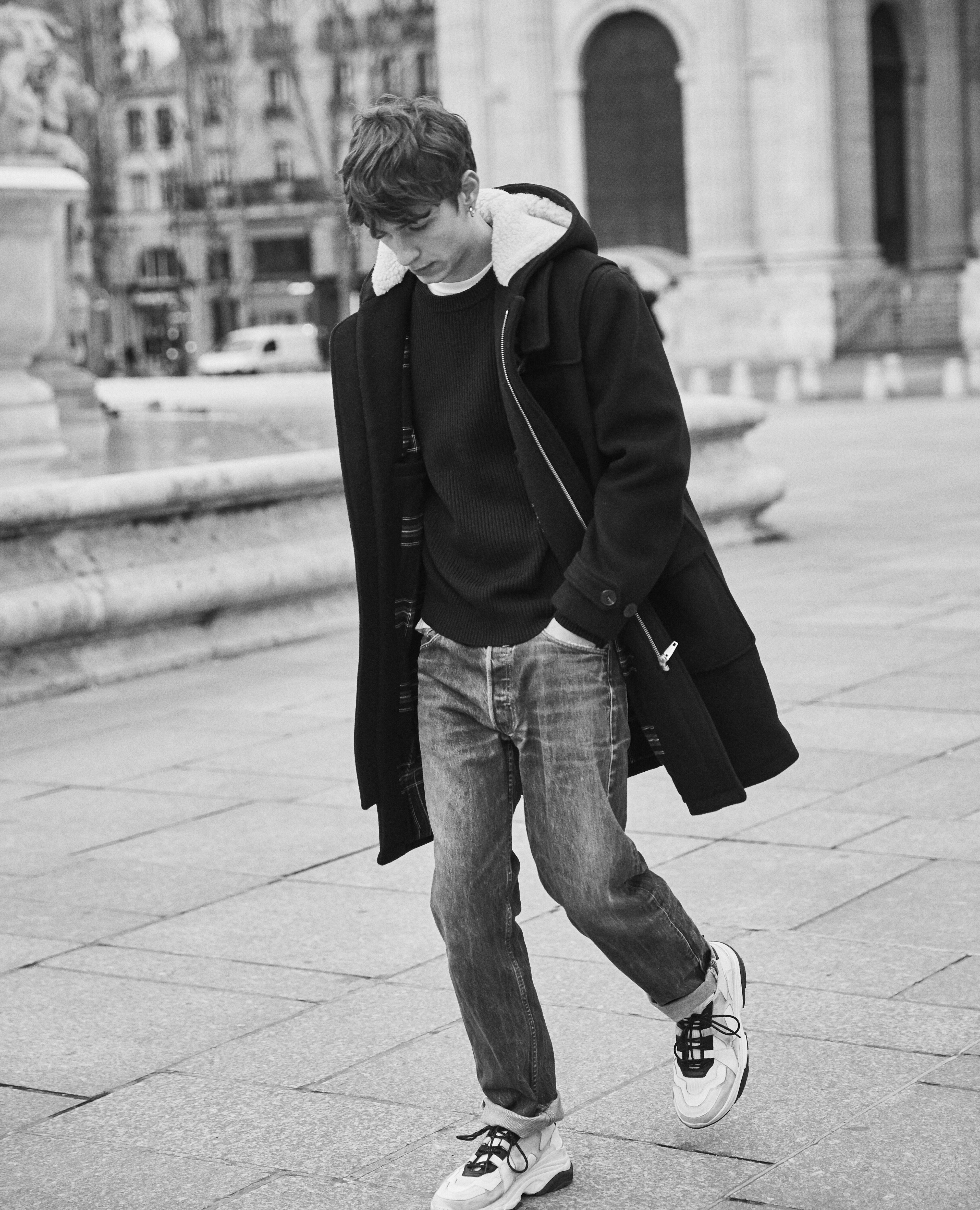 Black wool duffle coat
