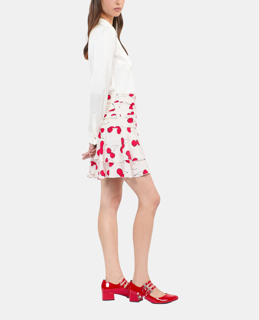 The Kooples DAMEN ECRU RED kurzer drapierter rock mit kirschendruck