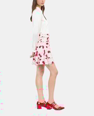 The Kooples DAMEN ECRU RED kurzer drapierter rock mit kirschendruck