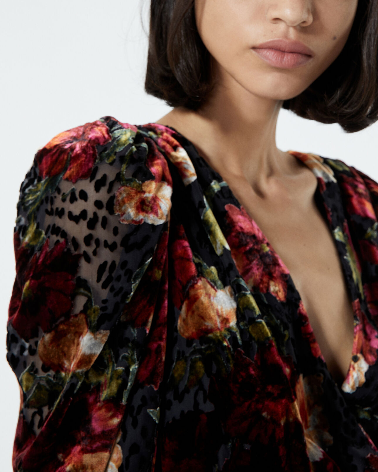 The Kooples WOMEN MULTICOLOR burnout velvet top with orange floral print