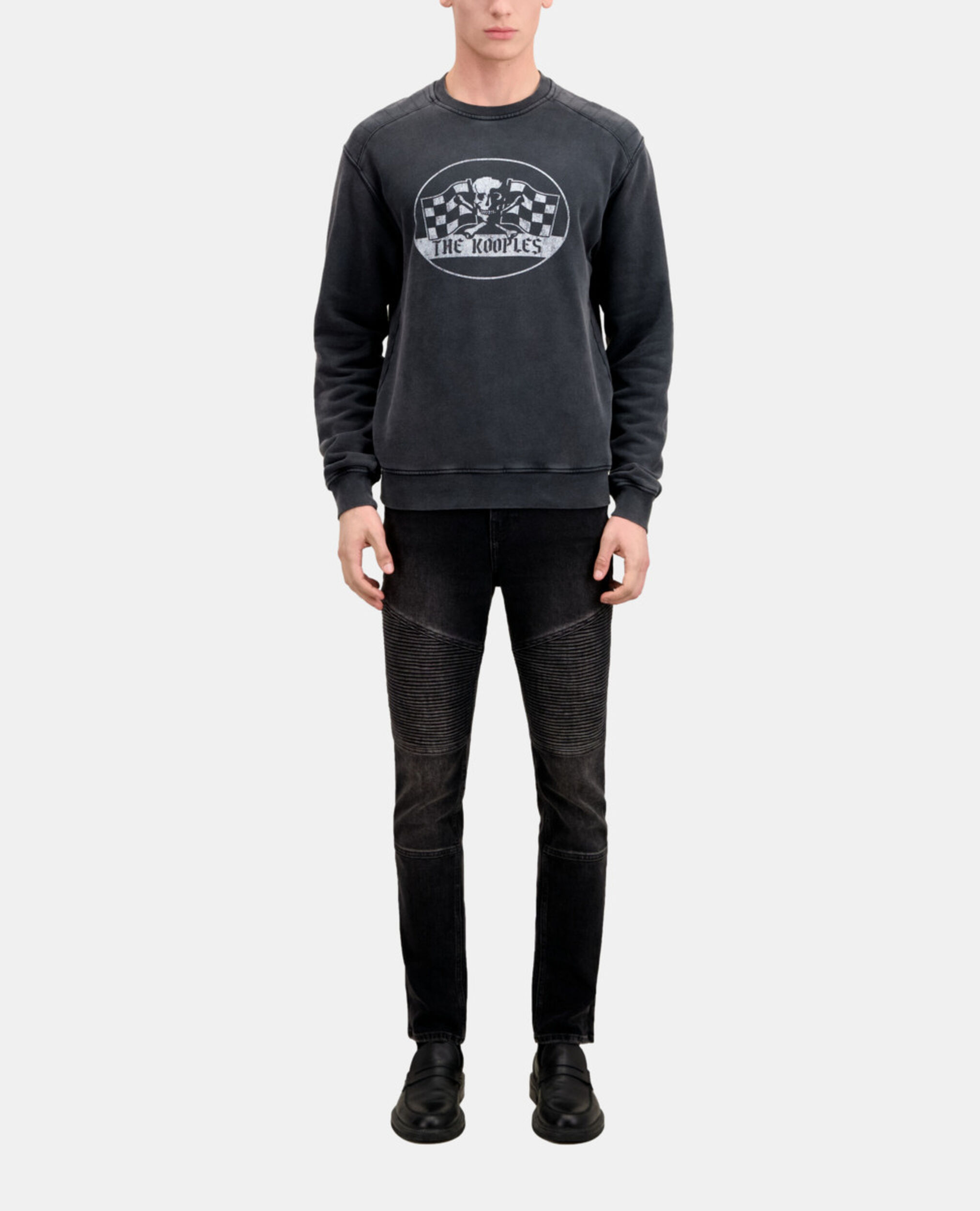 Herren Schwarzes Sweatshirt mit Racing-Skull-Siebdruck, BLACK WASHED, hi-res image number null