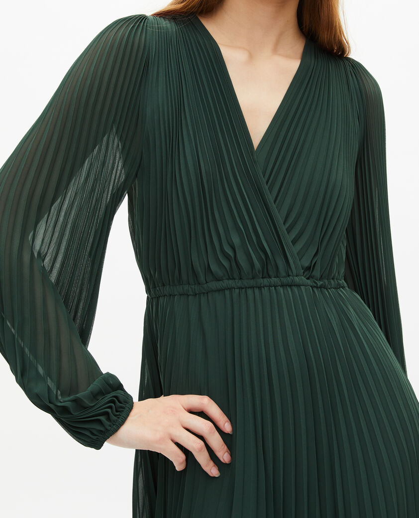 The Kooples DAMEN WOOD KAKI langes, gr&uuml;nes kleid mit plissierung