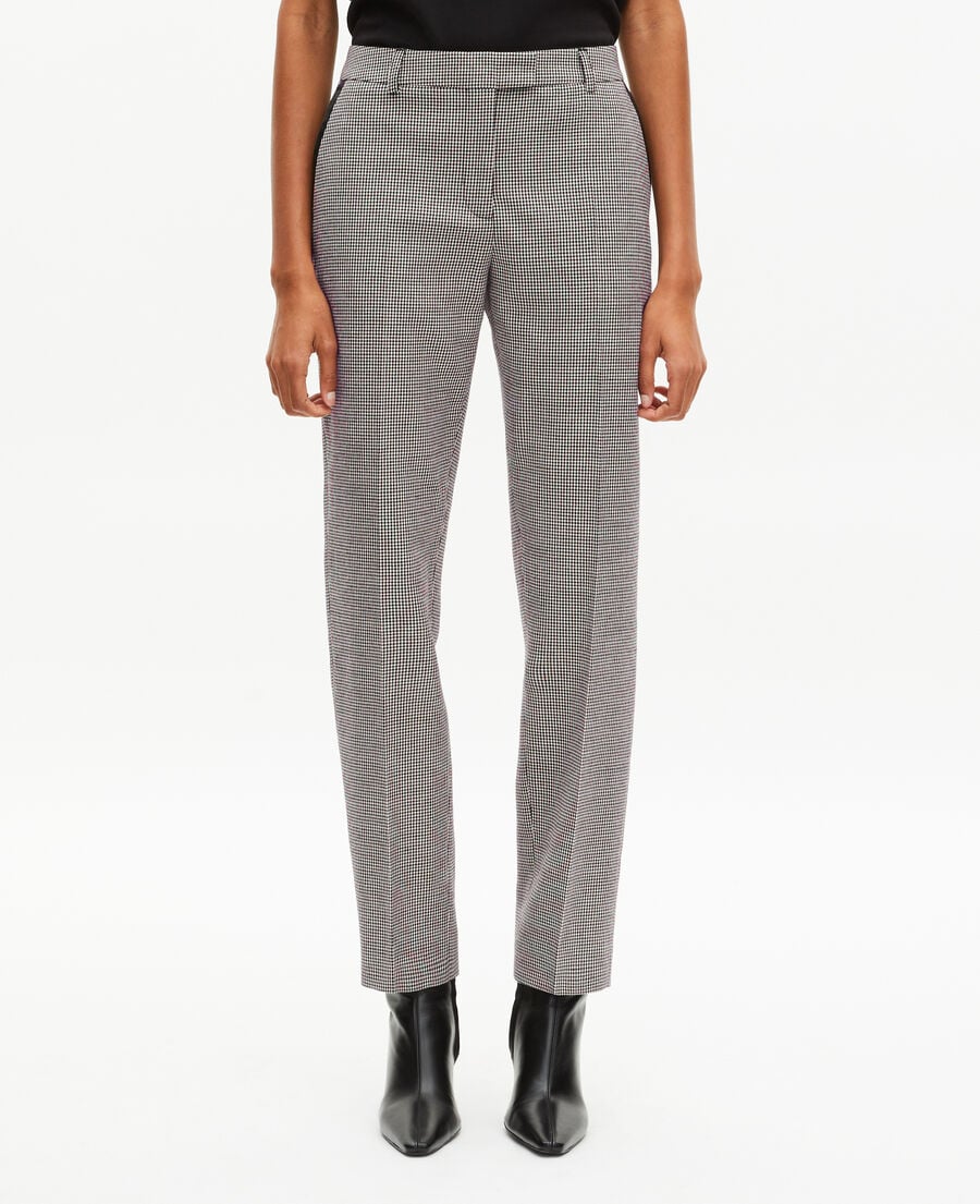 The Kooples FEMME BLACK GREY pantalon tailleur ajust&eacute; en pied de poule noir et blanc