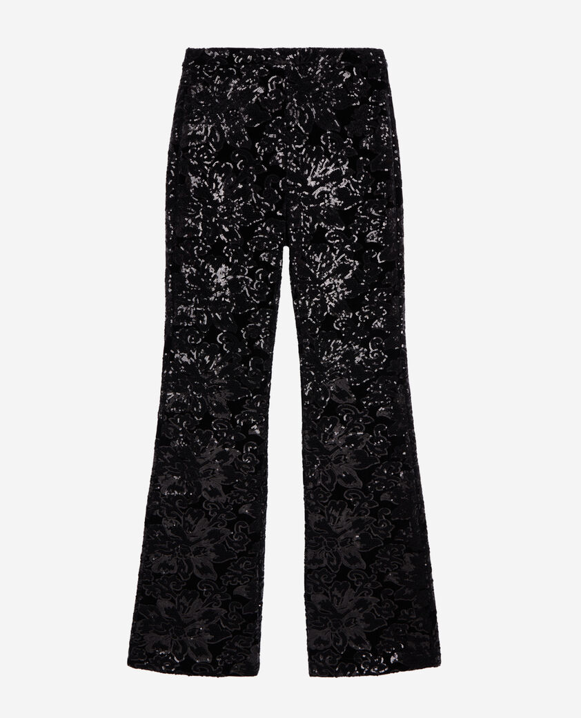The Kooples FEMME BLACK pantalon flare en velours avec sequins noir