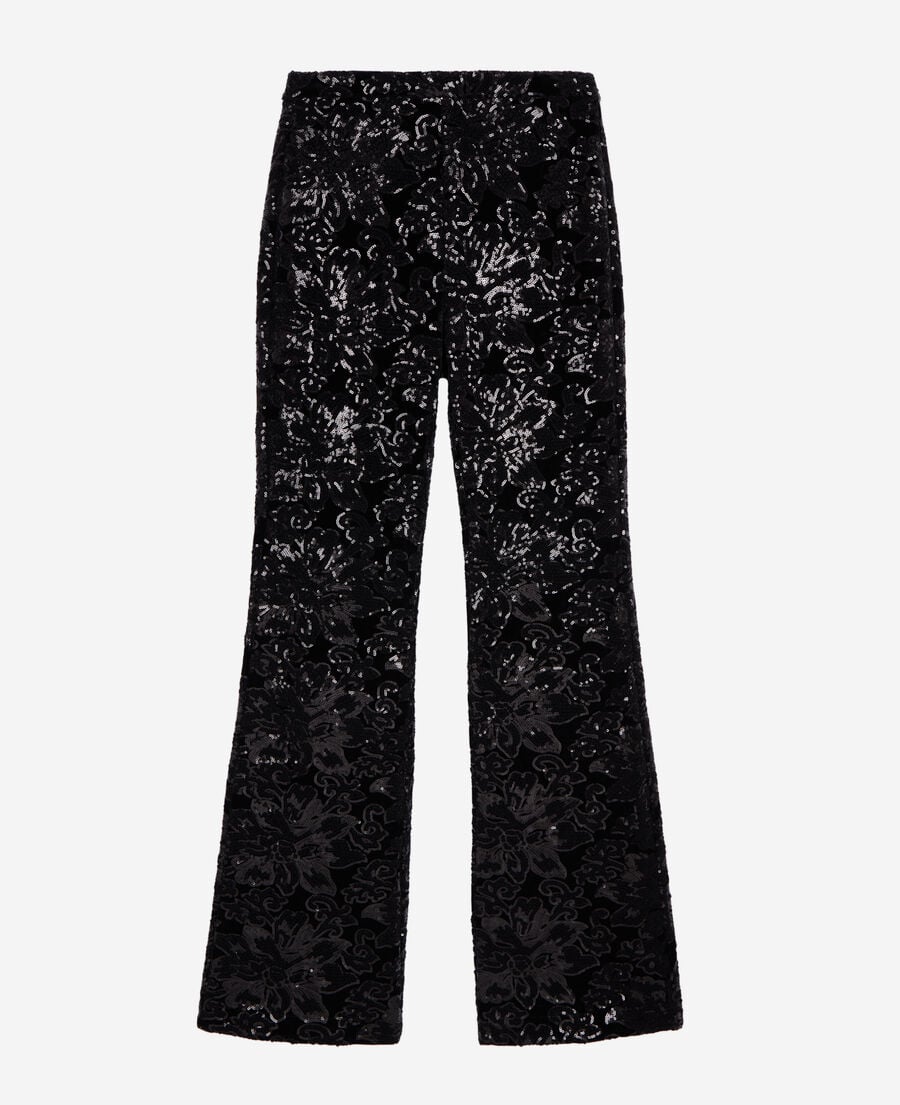 The Kooples FEMME BLACK pantalon flare en velours avec sequins noir