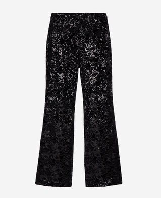 The Kooples FEMME BLACK pantalon flare en velours avec sequins noir