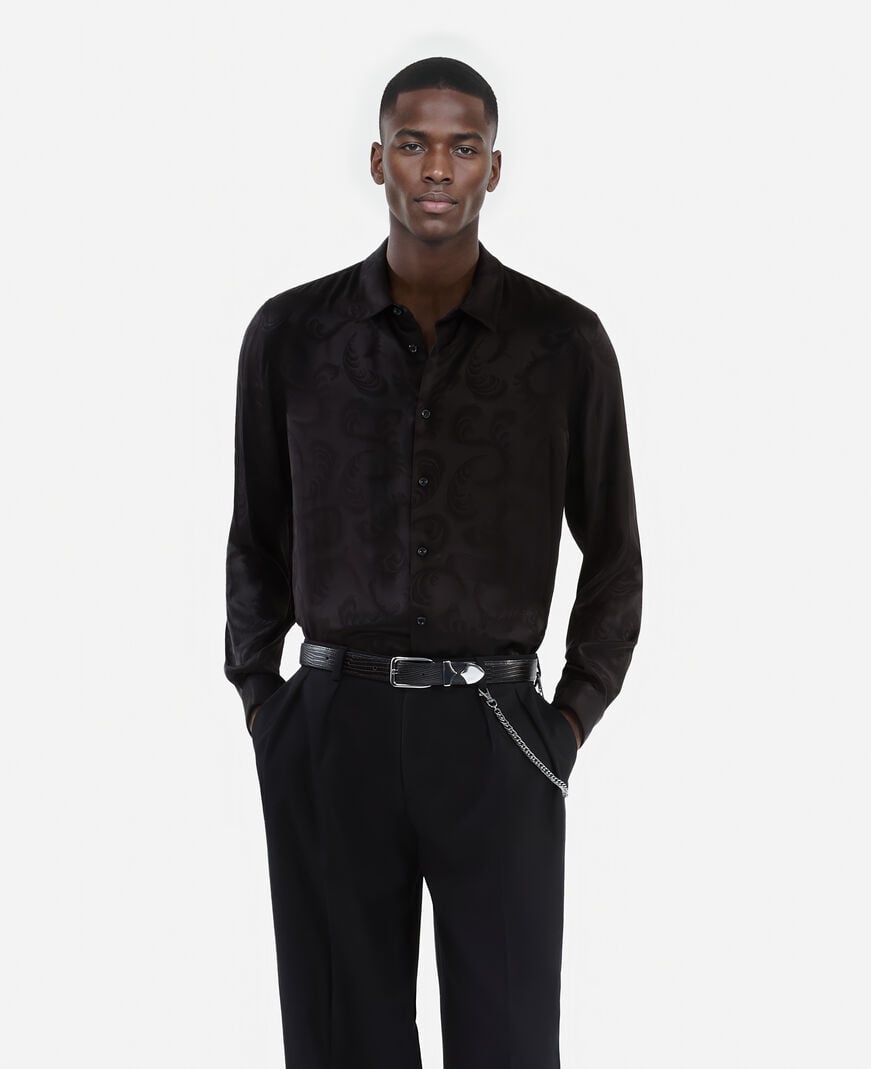 The Kooples MEN BLACK black feather print jacquard shirt
