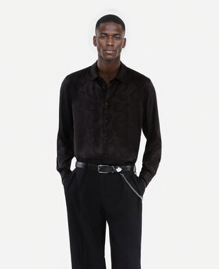 The Kooples MEN BLACK black feather print jacquard shirt