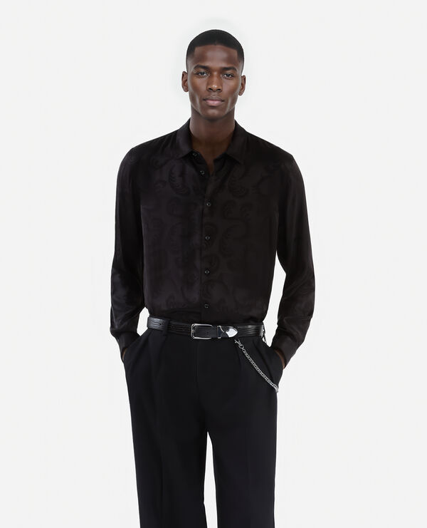 The Kooples MEN BLACK black feather print jacquard shirt