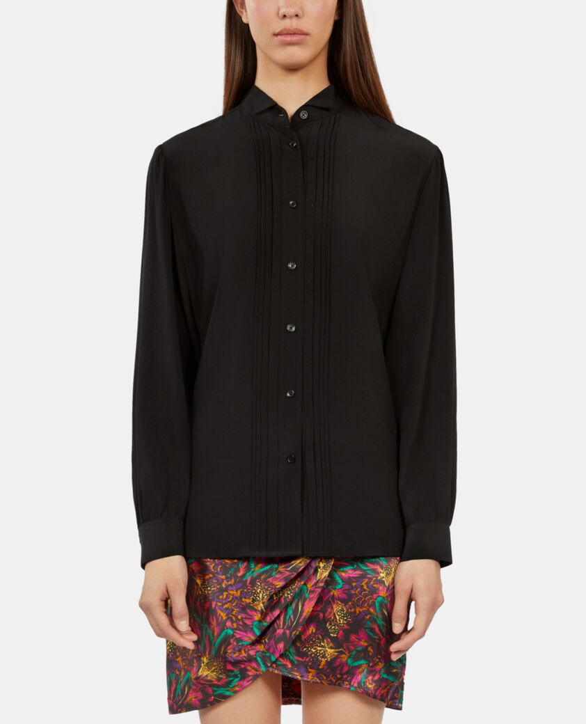 The Kooples FEMME BLACK chemise en soie avec plissage noire