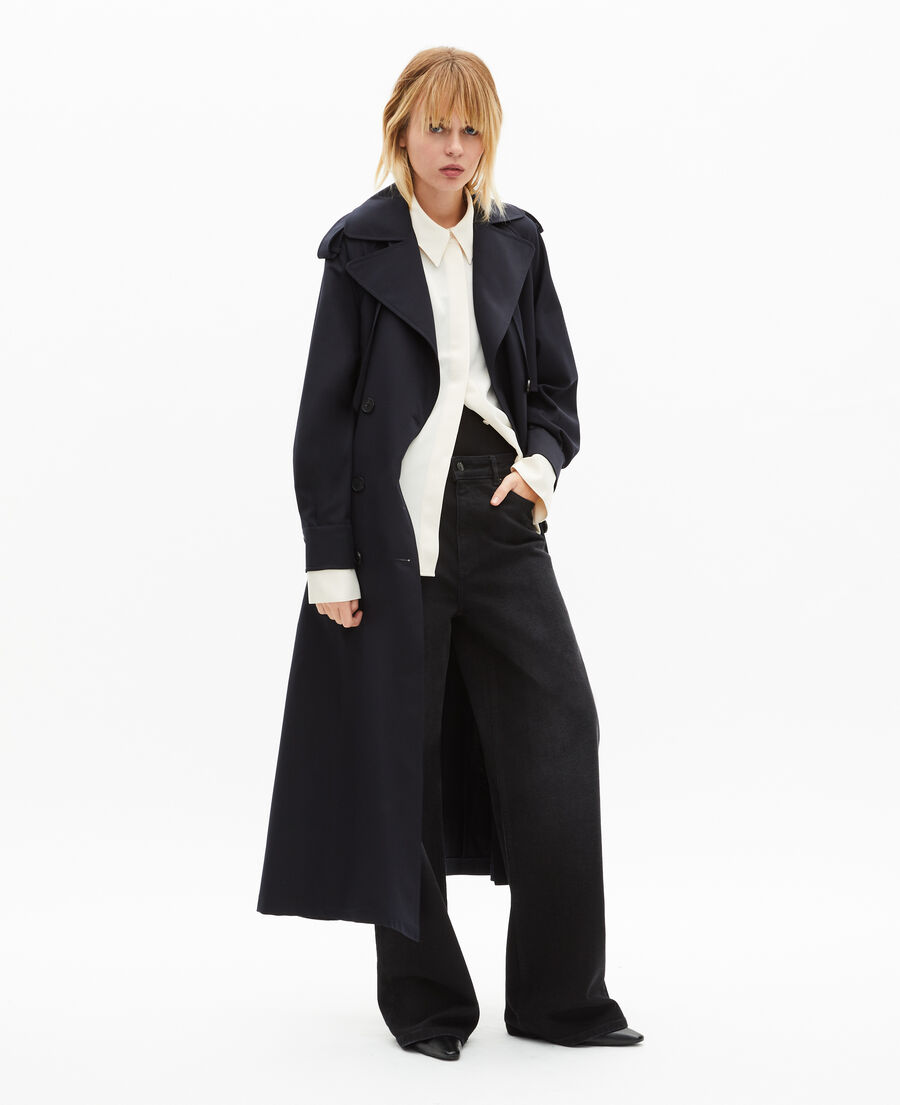 The Kooples WOMEN NAVY fluid trench coat in navy wool blend
