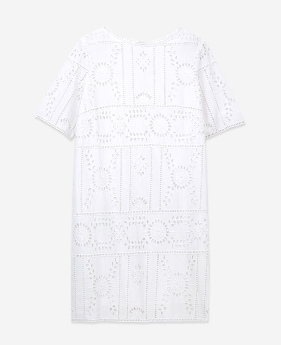 robe brodée blanche courte à col rond
