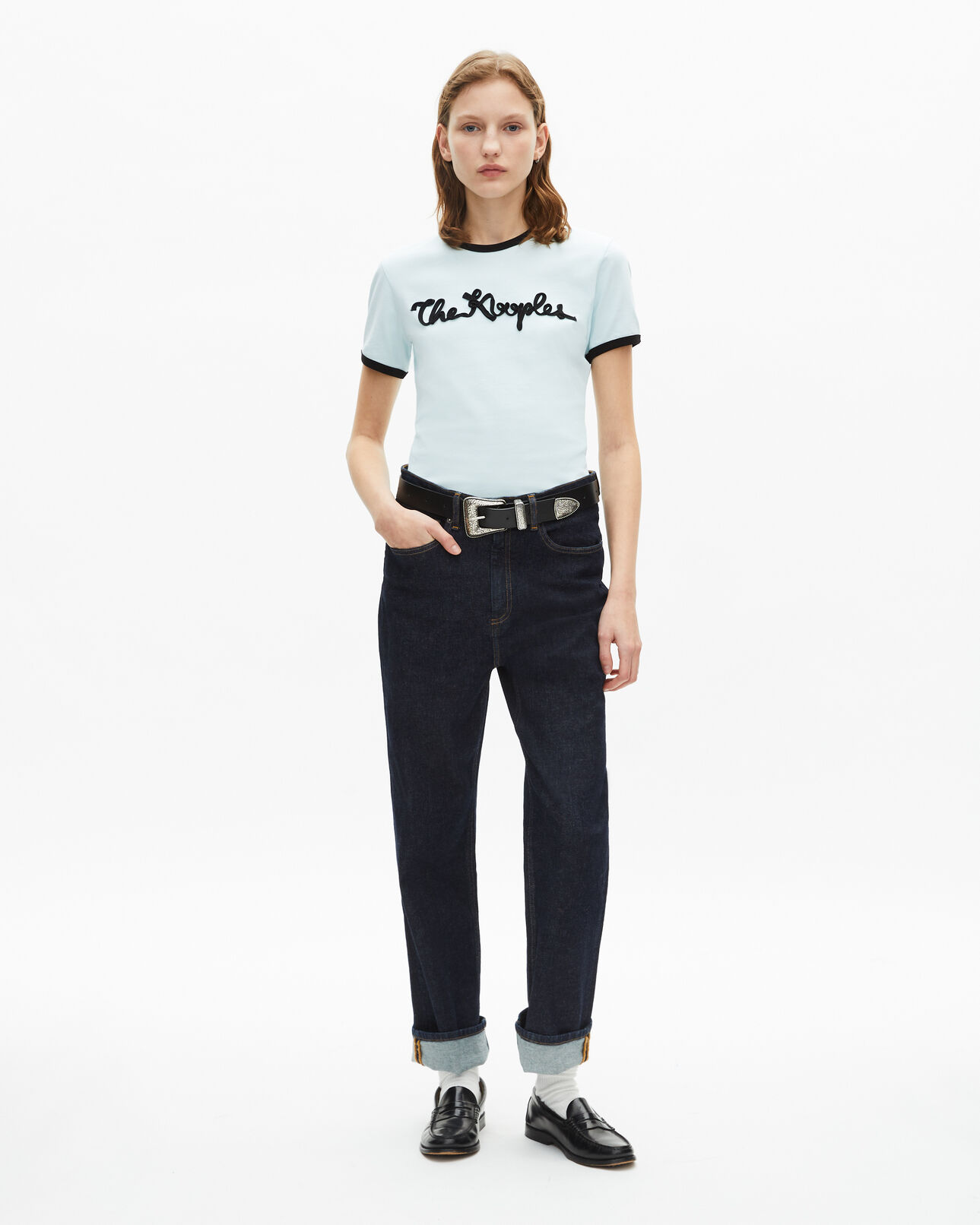 The Kooples WOMEN BABY BLUE light blue ribbon embroidery t-shirt