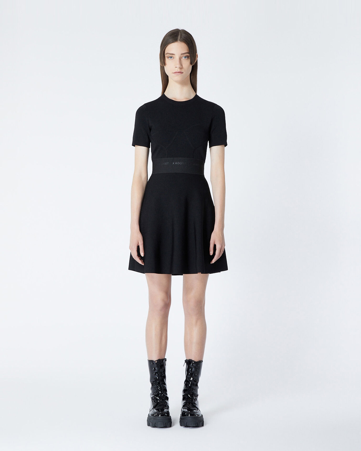 Black skater dress with elastic waist, BLACK, hi-res image number null